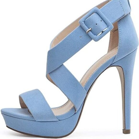 DREAM PAIRS Charlotte Baby Blue Suede Platform Heels Sandals NWT 7.5 - Picture 2 of 13